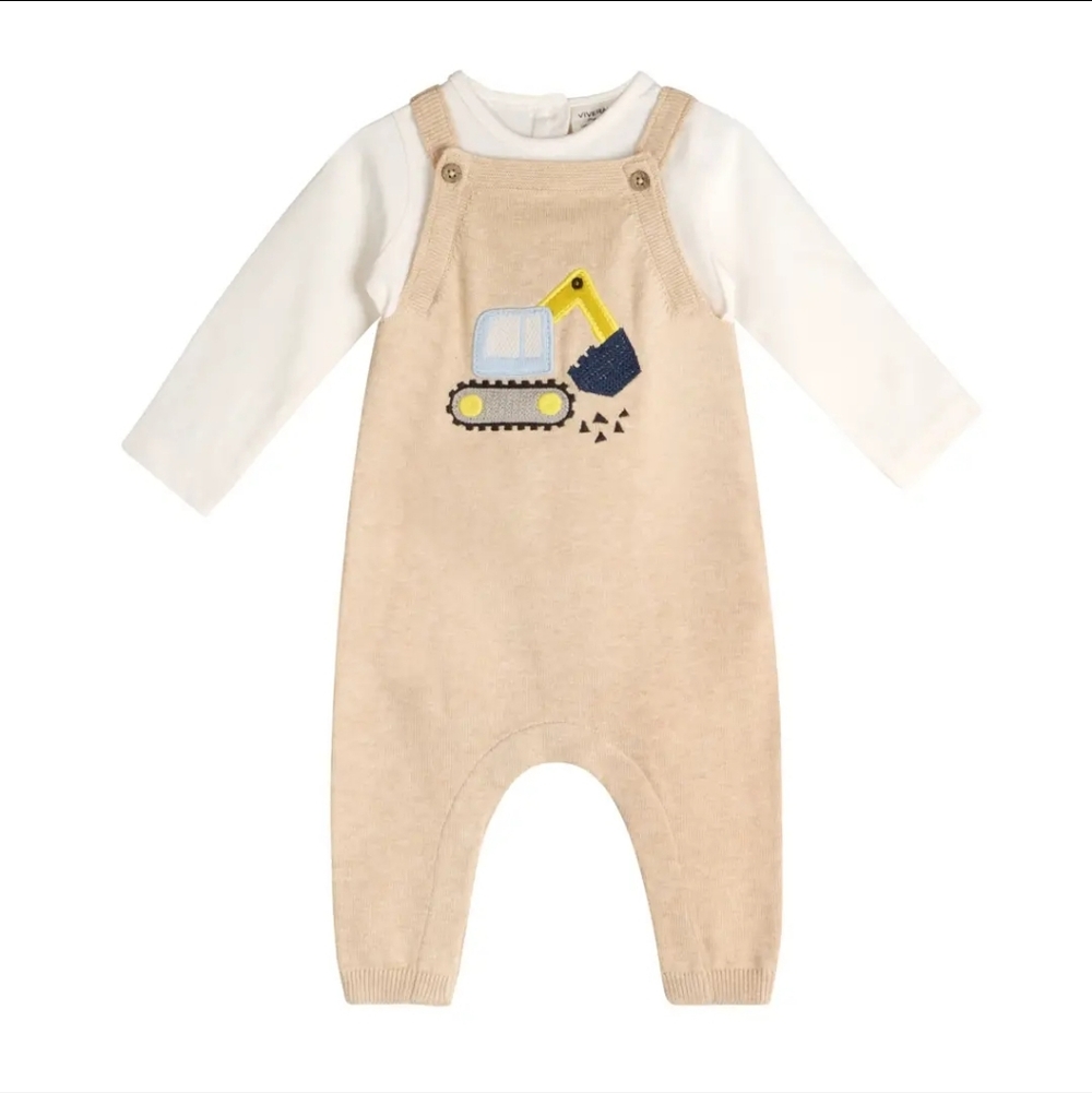Excavator Truck Embroidered Baby Overall Set (Organic Cotton)